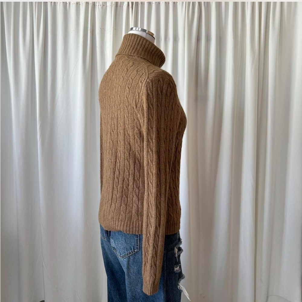 J.Crew tan cable knit turtleneck sweater wool cashmere blend size Large. - Picture 7 of 8